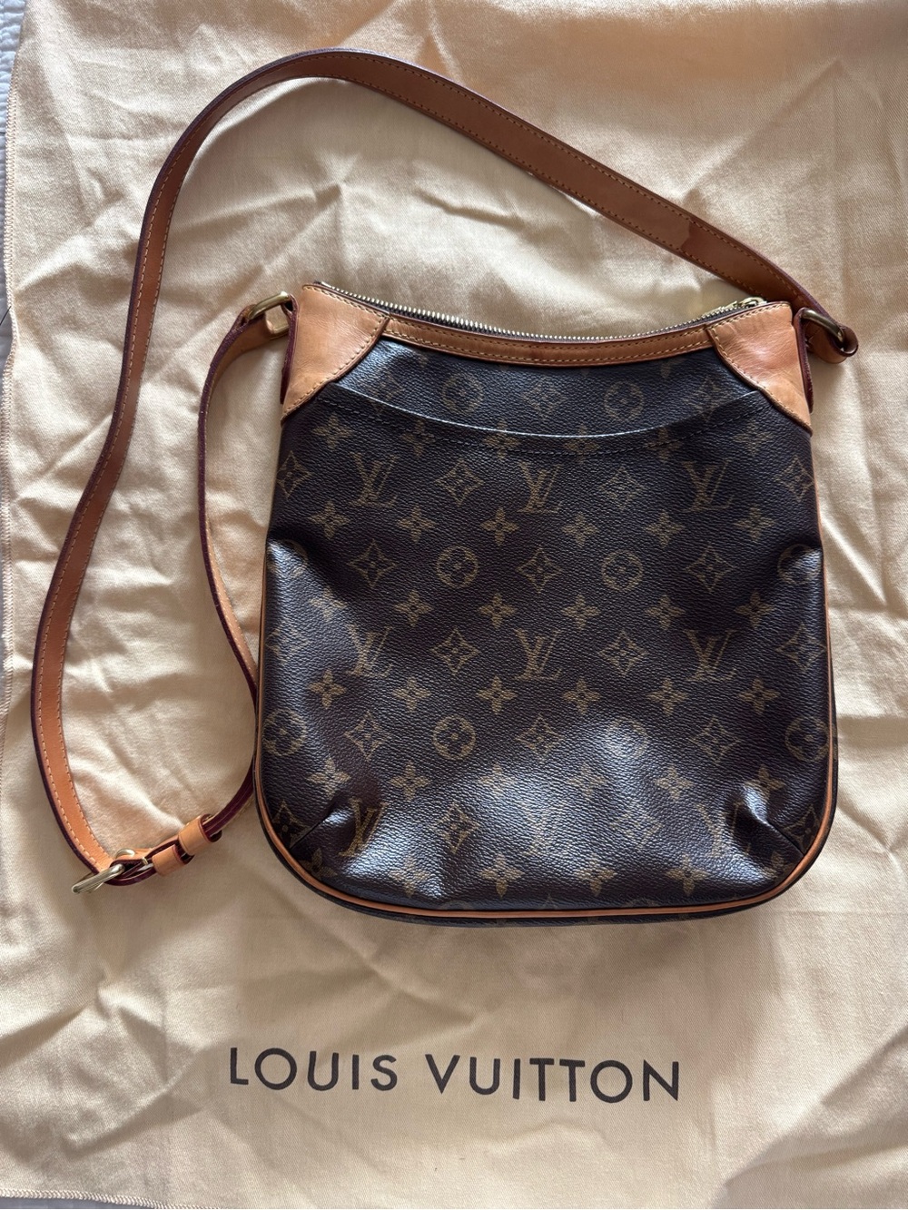Louis Vuitton Odeon Monogram Canvas Crossbody Bag Vachetta Trim 100% Authentic